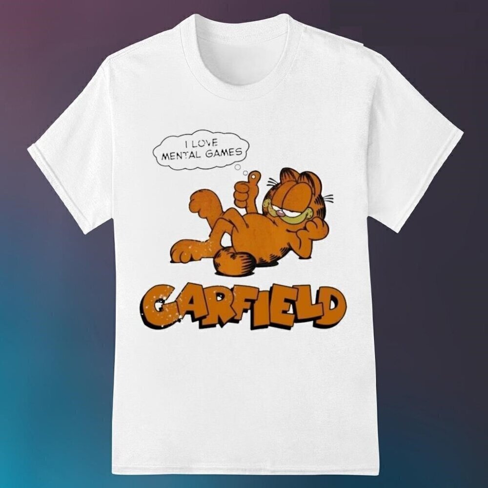 Garfield Mental Games Shirt I Love Mental Games Funny Cartoon Graphic T-Shirt .